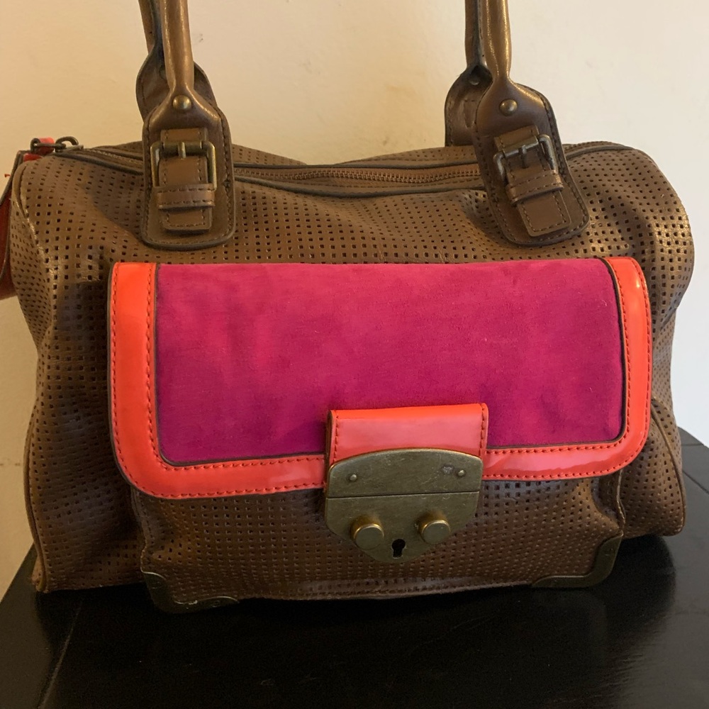 Color block satchel.
